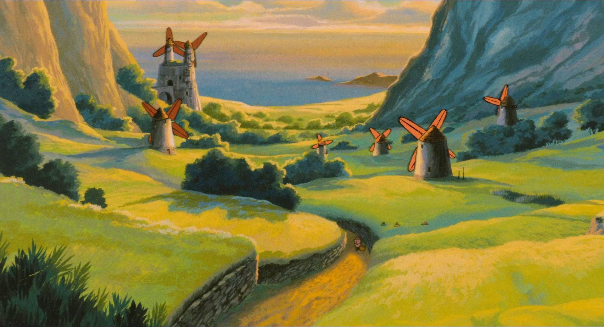 Studio Ghibli Scenery With Windmills Wallpaper