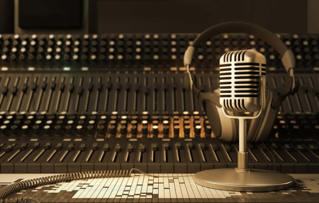 A Microphone Is Sitting On Top Of A Mixing Board