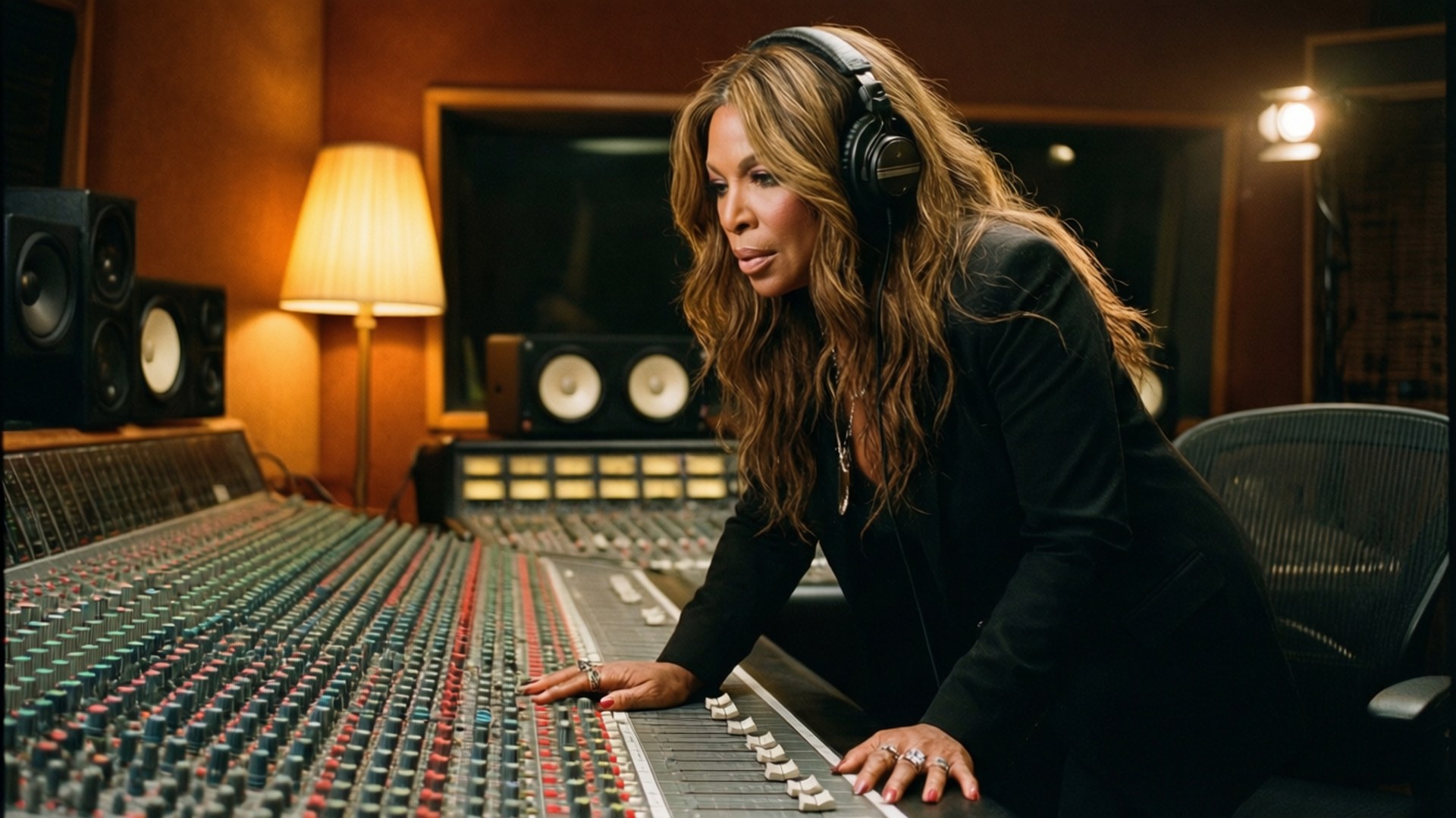 Paula Abdul em seu elemento, produzindo música em um estúdio de gravação analógico aconchegante. — Paula abdul Papéis de Parede