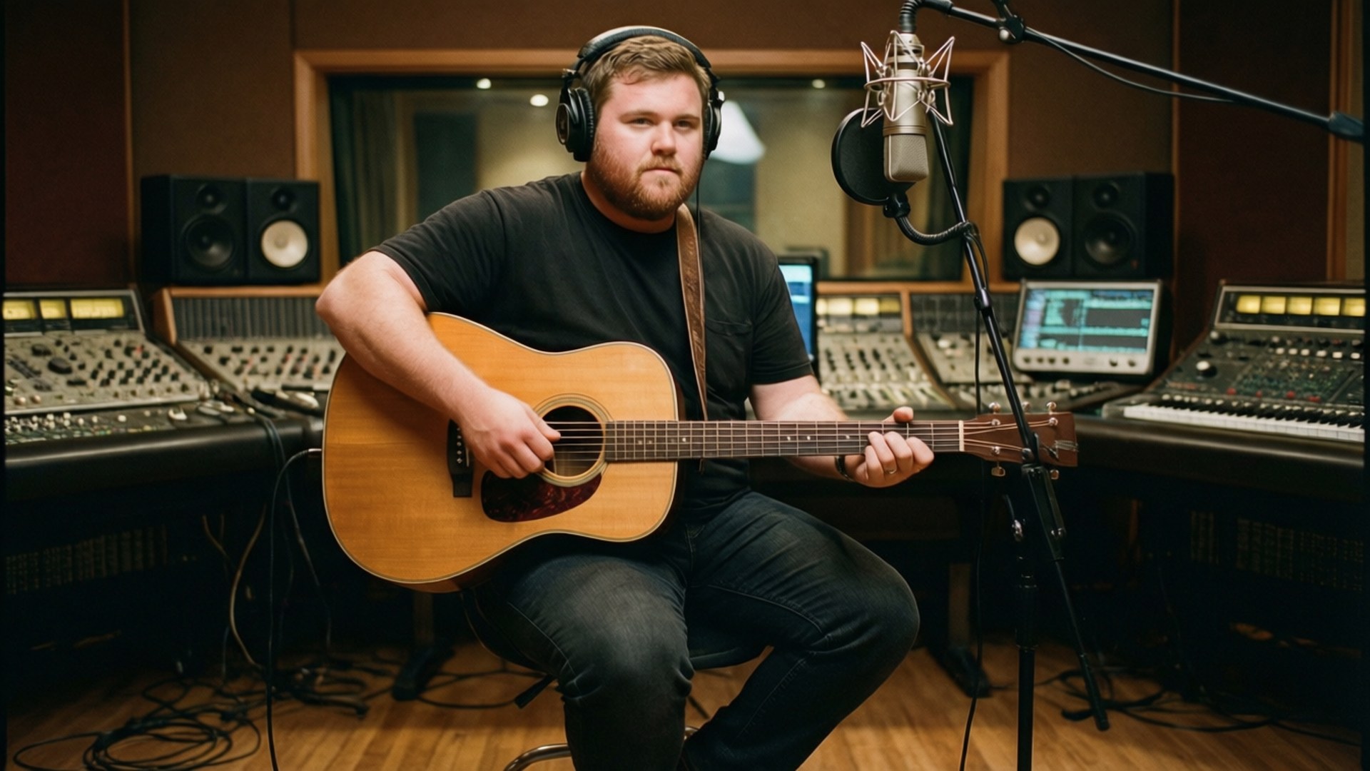 Luke Combs in his element recording new music.