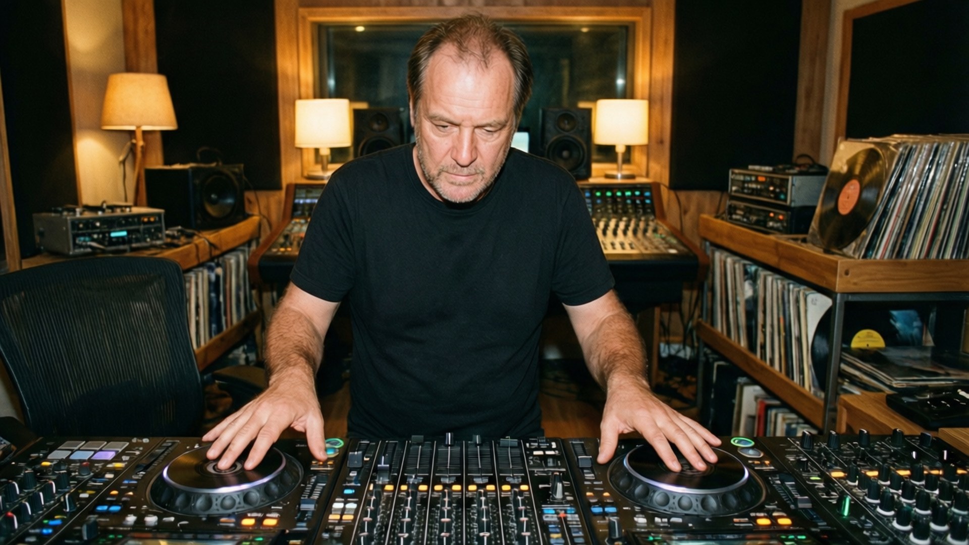 Tiesto arbeitet in einem professionellen Aufnahmestudio