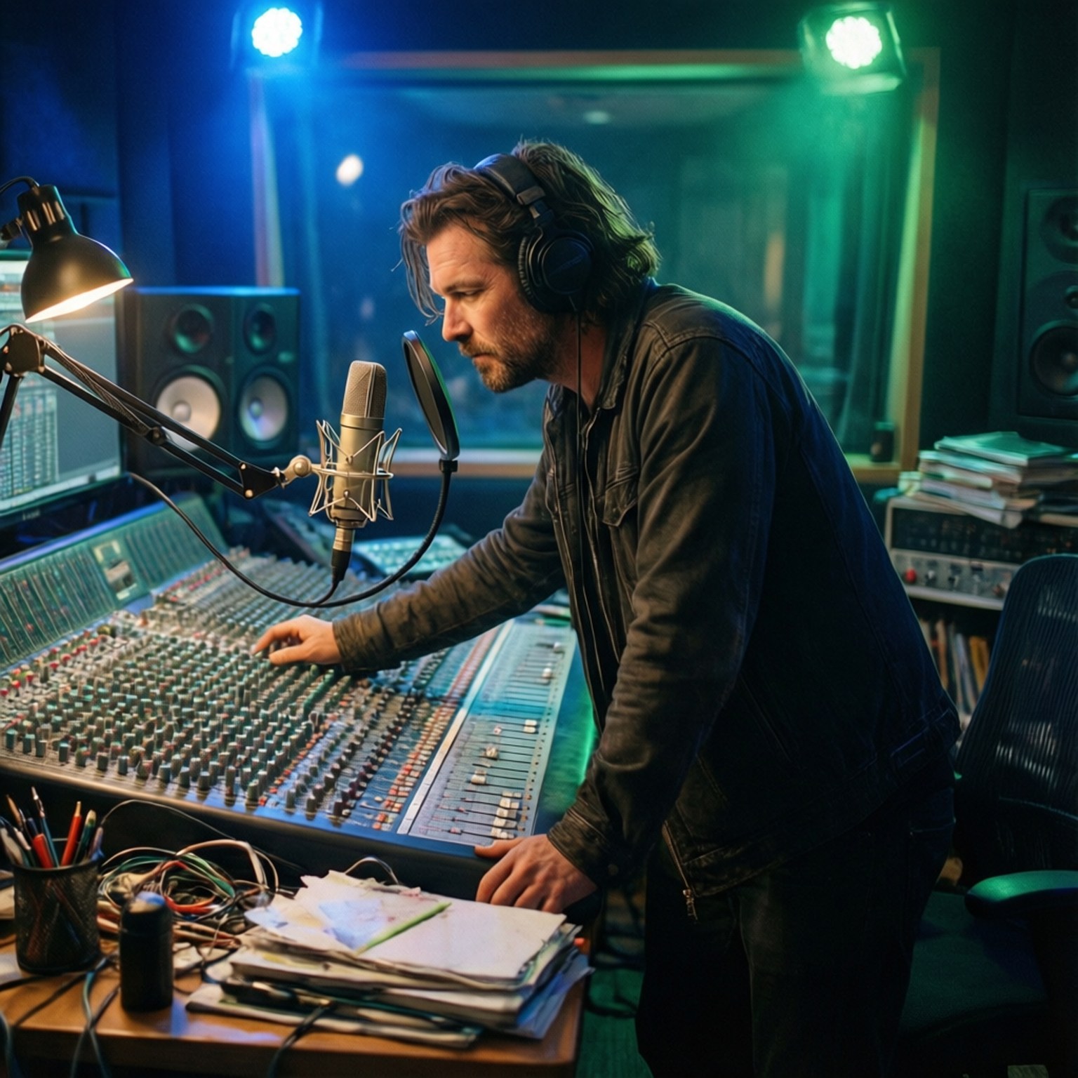 Koe Wetzel in the recording studio, mixing music