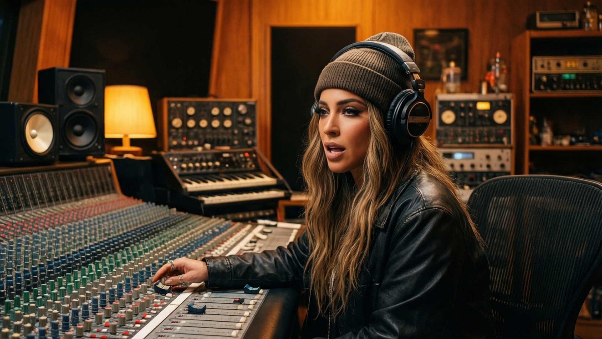 Bebe Rexha working in a recording studio with analog gear. — Bebe rexha Picture