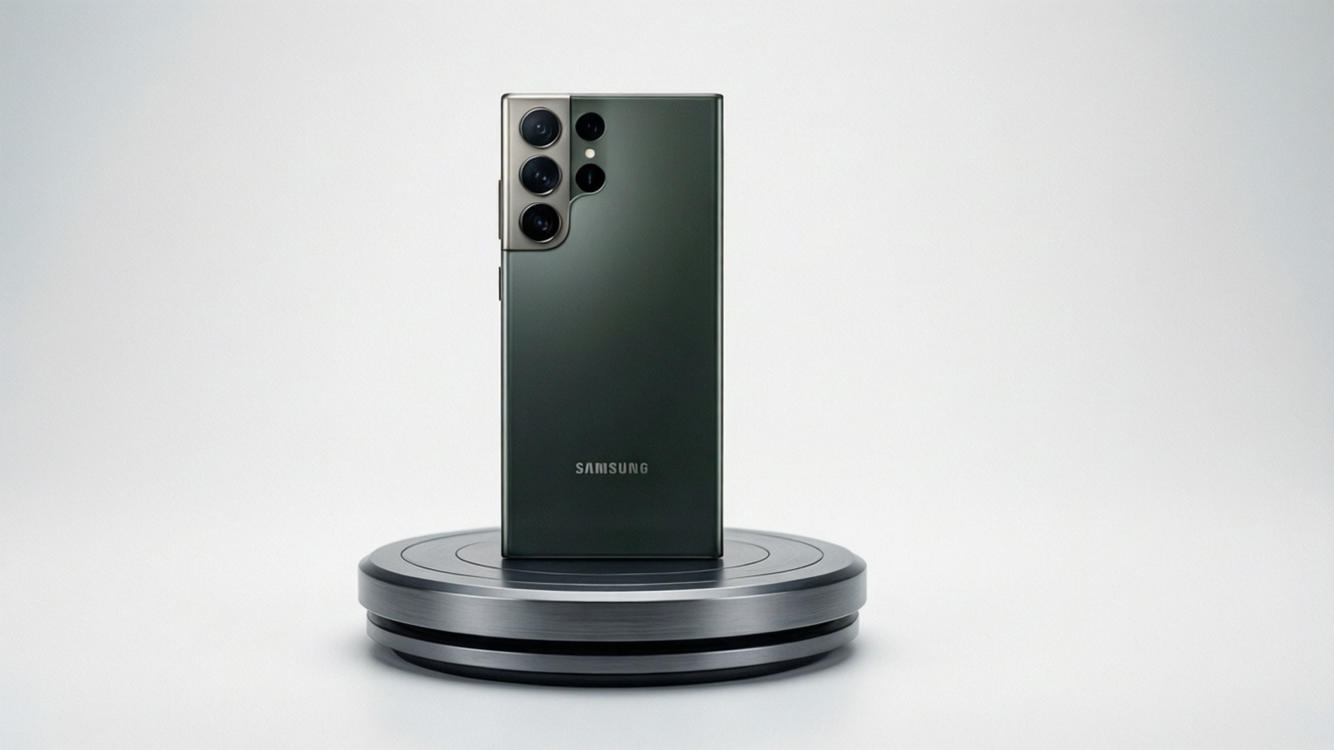 S24 Ultra in a product studio shot on a pedestal, clean white background.