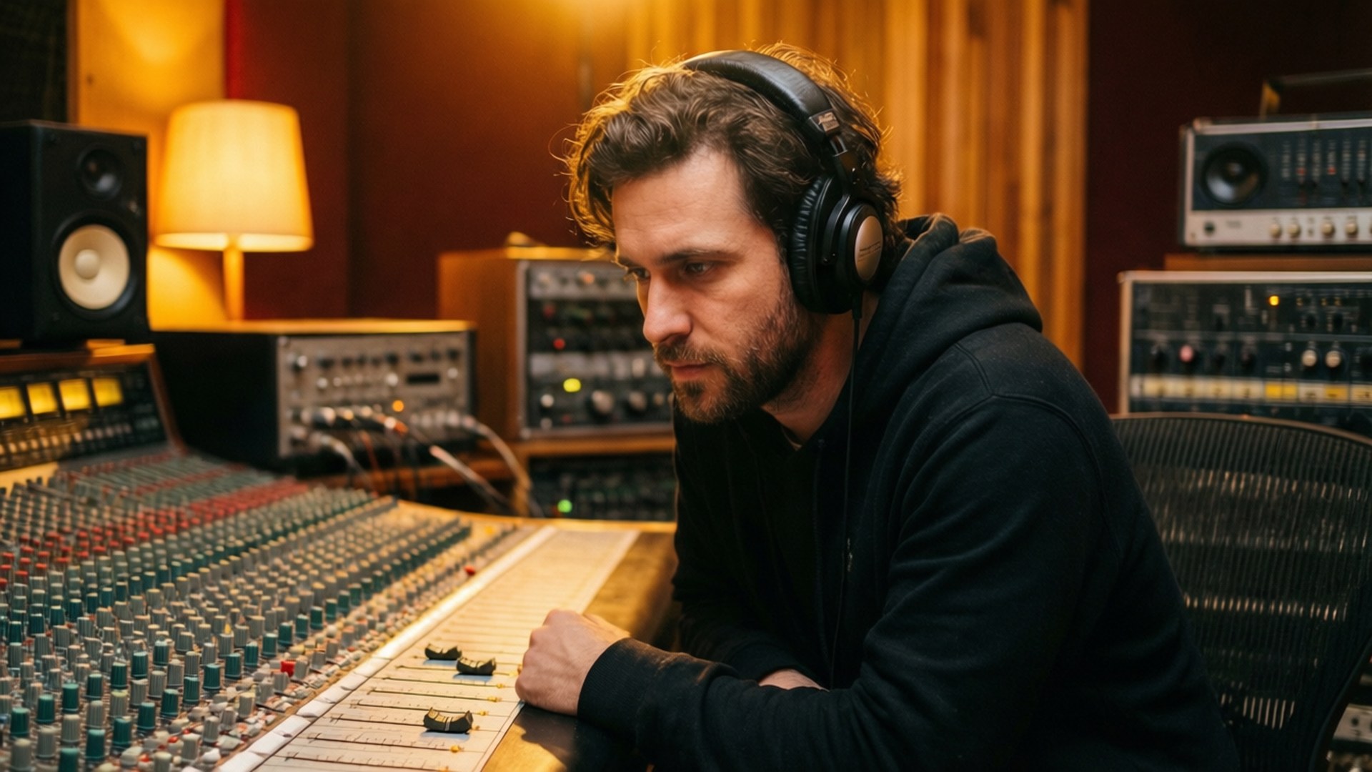 OMZ dans un studio d'enregistrement avec des tons chauds