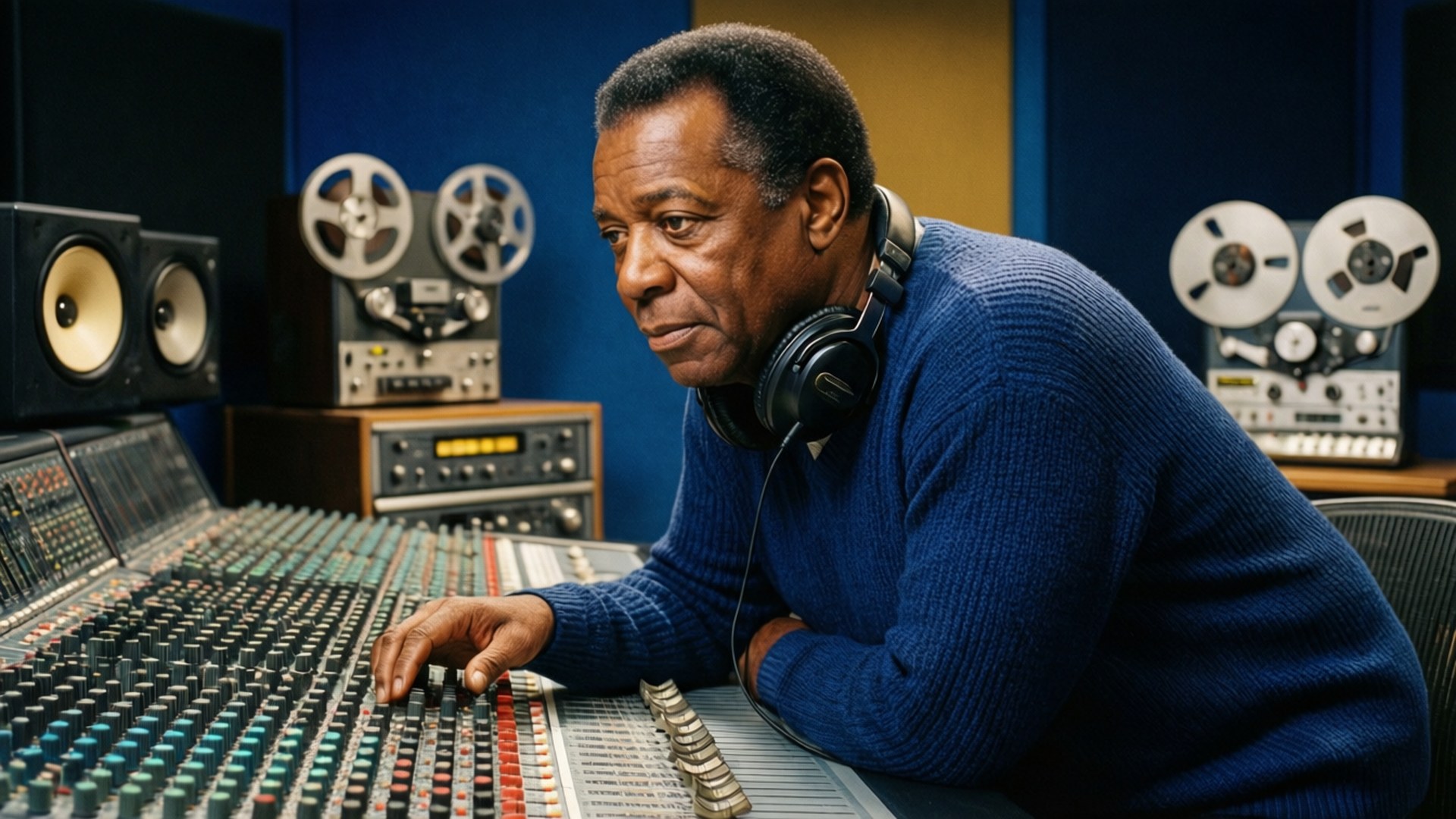 Billy Eckstine äänitysstudiossa vintage-laitteiden kanssa.