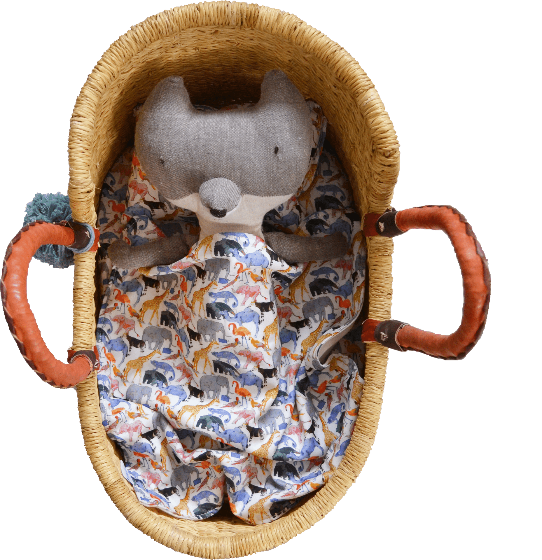 Stuffed Animalin Wicker Basket PNG