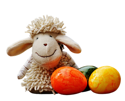 Stuffed Sheep With Easter Eggs PNG