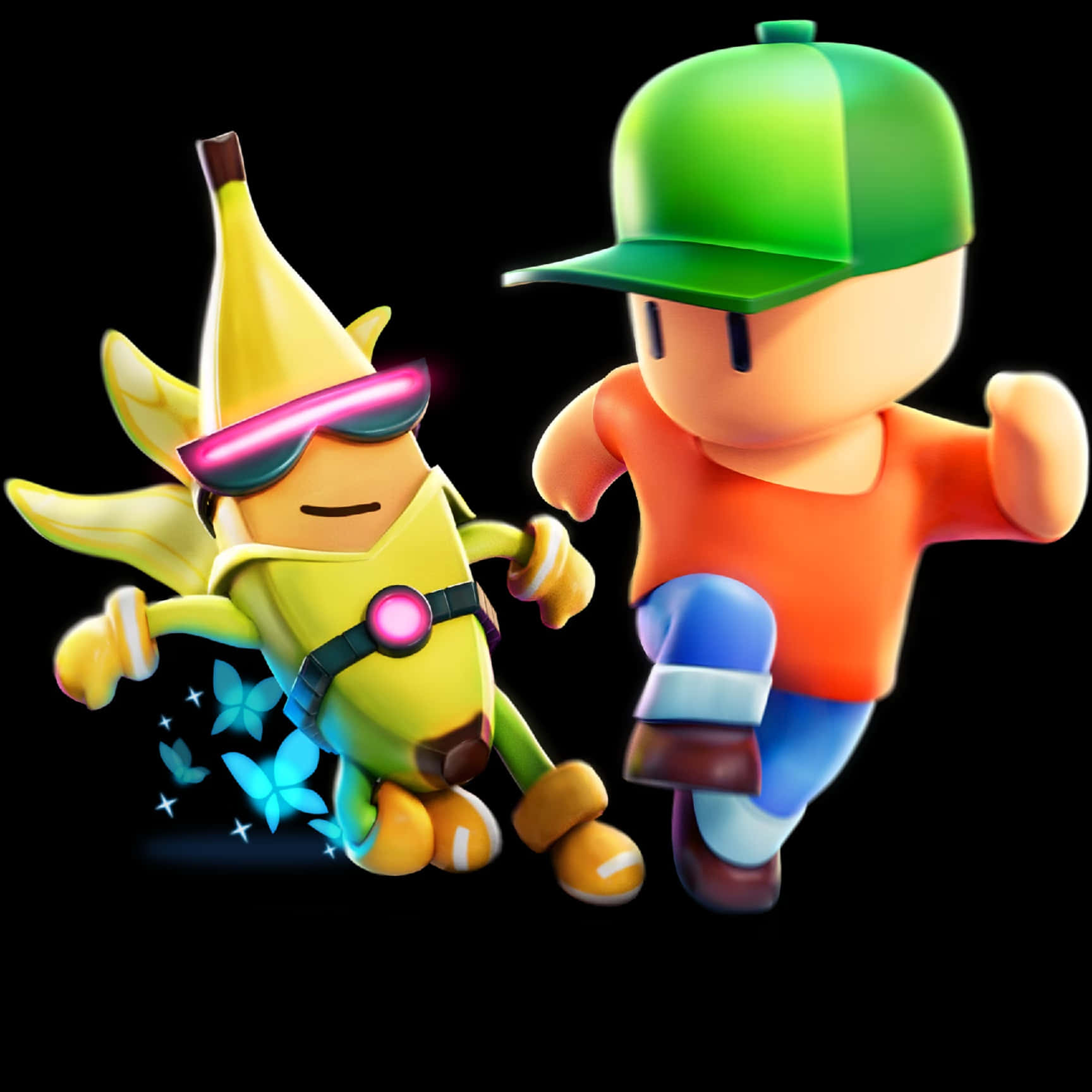 Stumble Guys_ Banana And Player Characters Wallpaper