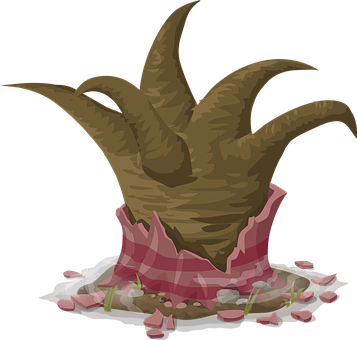 Stump_with_ Plaid_ Shirt_and_ Fallen_ Petals PNG