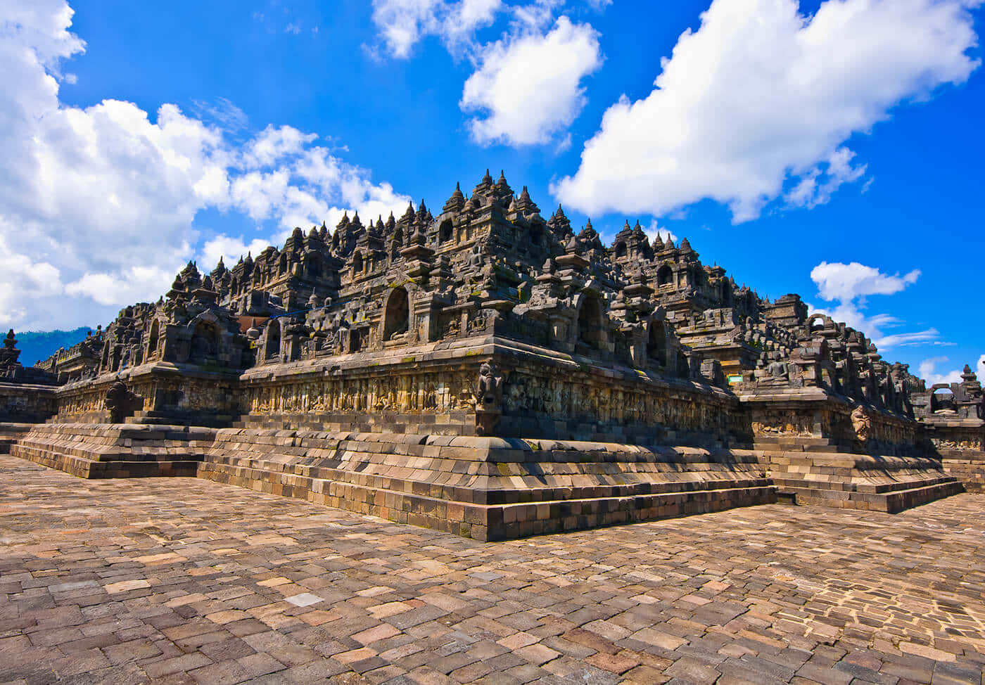 Stunning Borobudur Temple With Brilliant Blue Sky Wallpaper