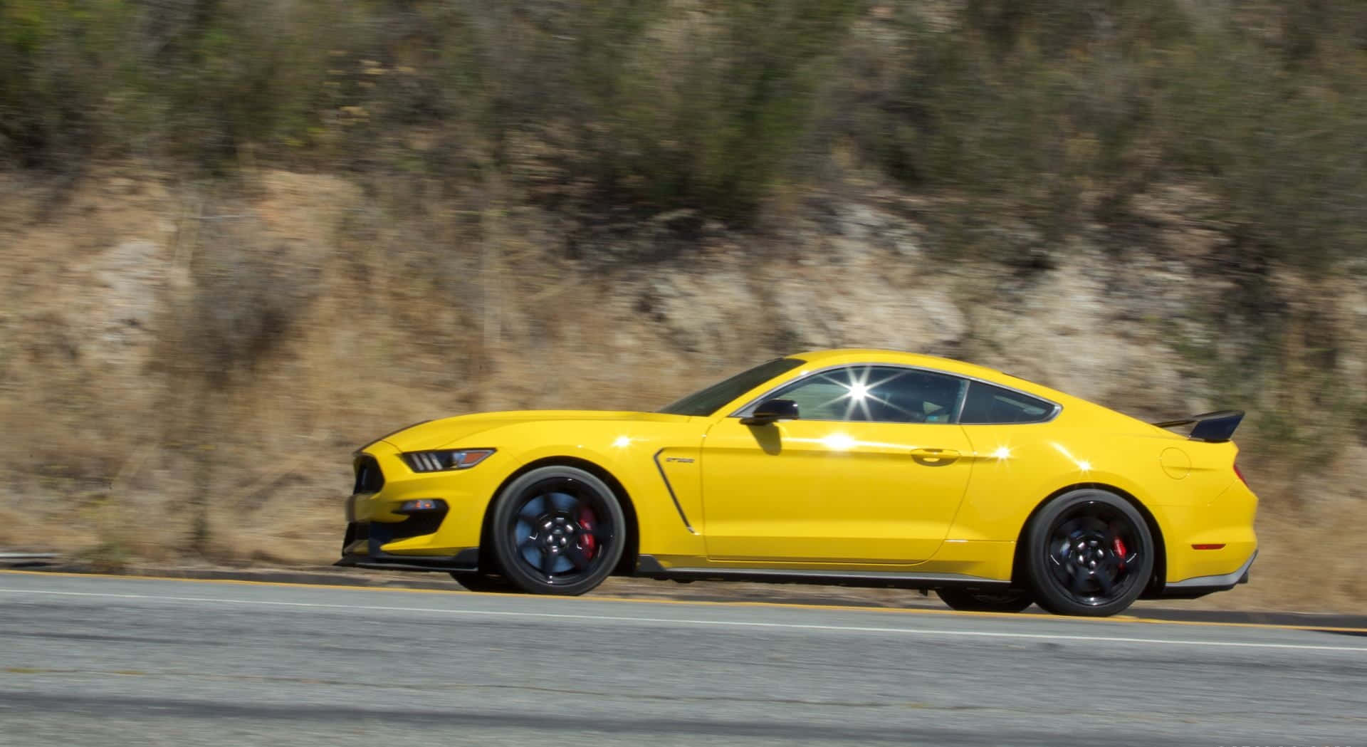 Stunning Ford Mustang Gt350r Roaring On The Road Wallpaper