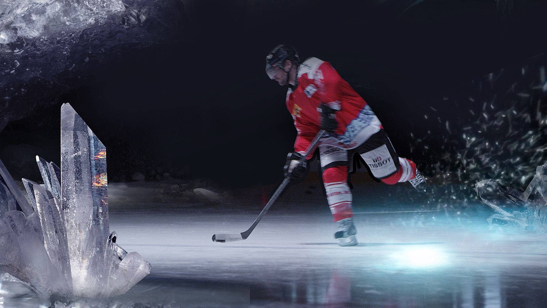 Impresionantejugador De Hockey Sobre Hielo Con Cristales De Hielo Fondo de pantalla