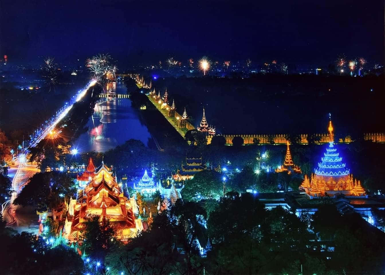 Stunning Night Lights At Mandalay Palace Wallpaper