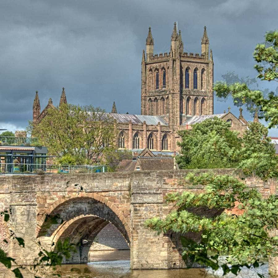 Stunning Panorama Of Hereford Cathedral At Sunset Wallpaper
