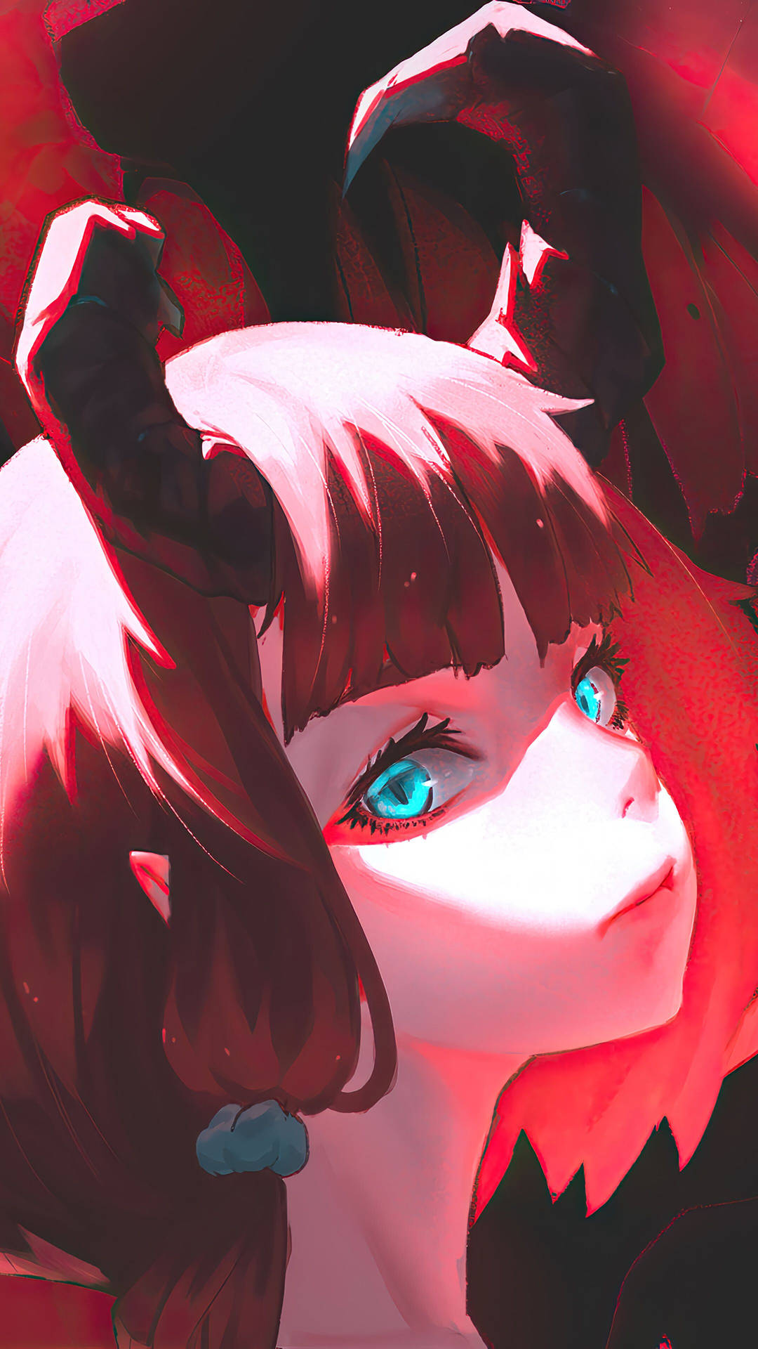 Stunning Red Devil Girl Posing Aggressively Against A Dark Backdrop Wallpaper