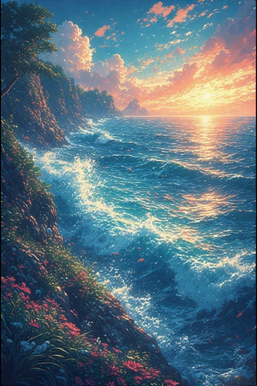 Stunning Sea Anime Realism Precisionist Art Wallpaper