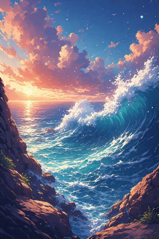 Stunning Sea Anime Realism Precisionist Art Wallpaper