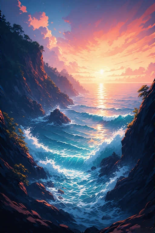 Stunning Sea Anime Realism Precisionist Art Wallpaper