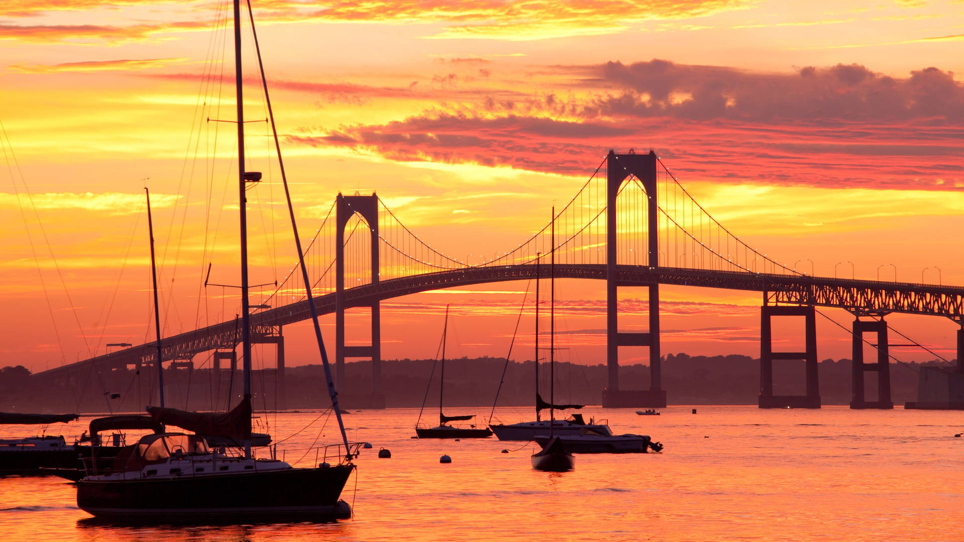 Stunning Sunset At Newport Bridge, Rhode Island Wallpaper
