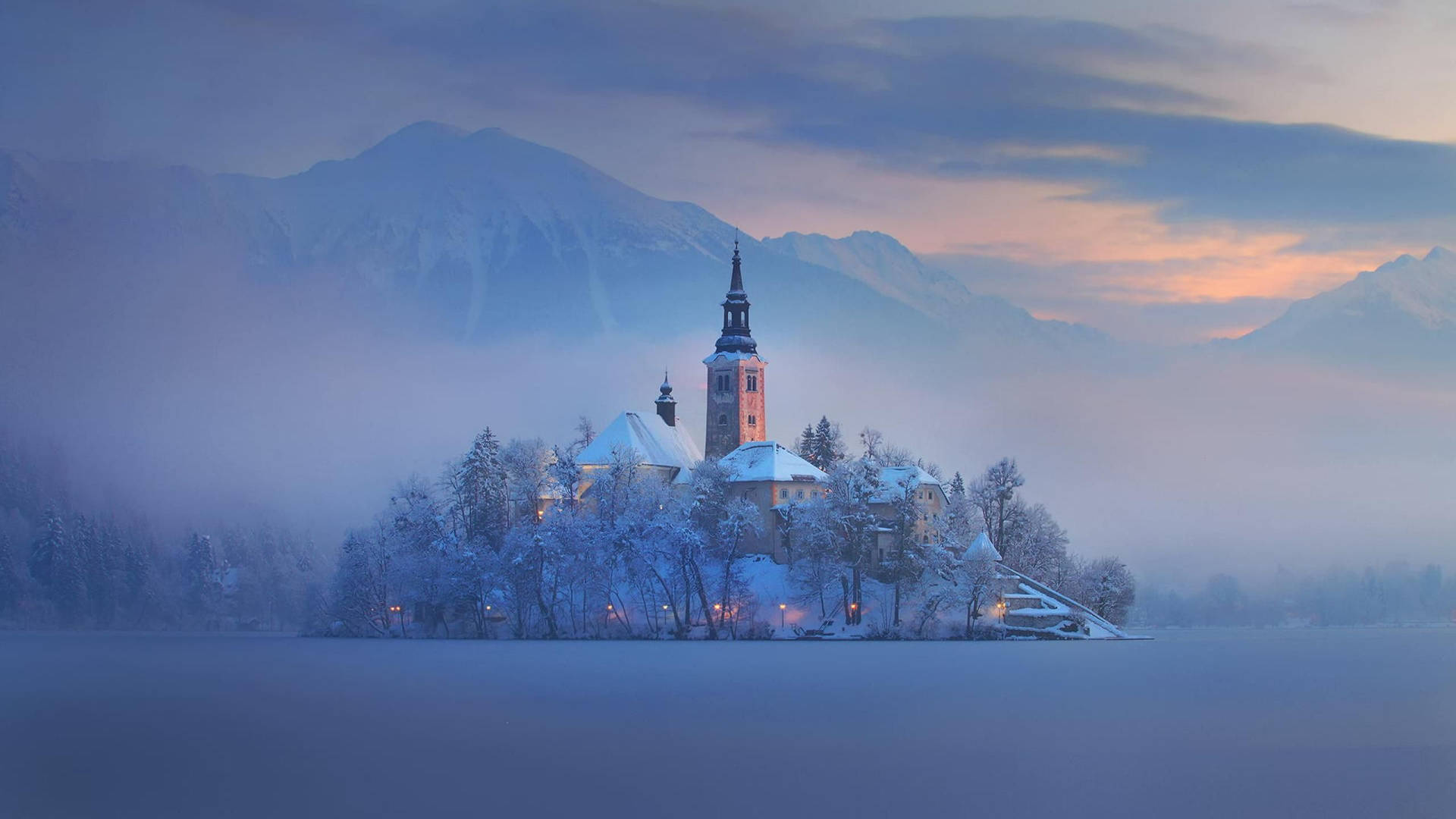 Stunning Sunset Over Lake Bled, Slovenia Wallpaper