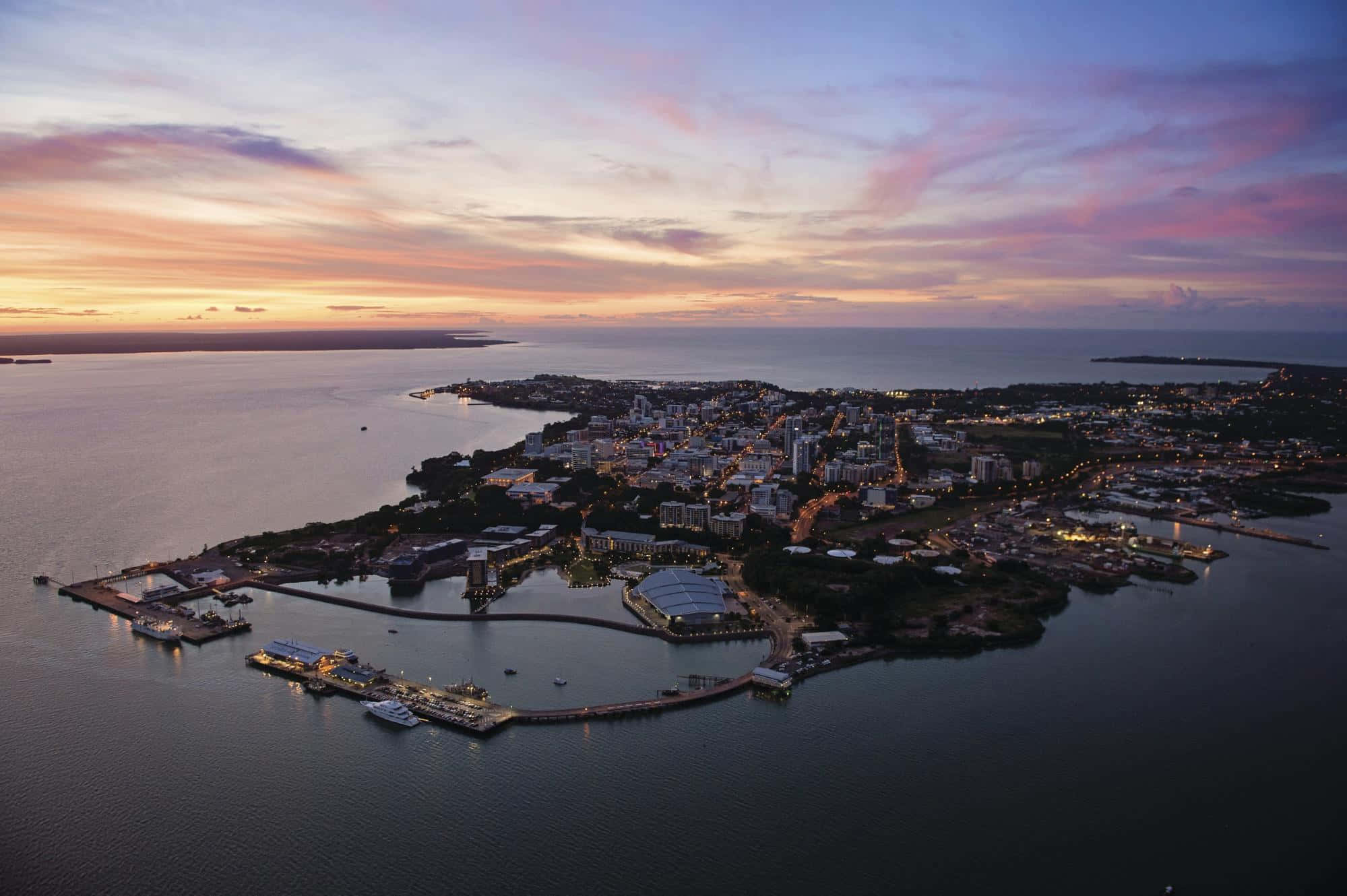 Stunning Sunset Over The Panoramic Cityscape Of Darwin, Australia Wallpaper