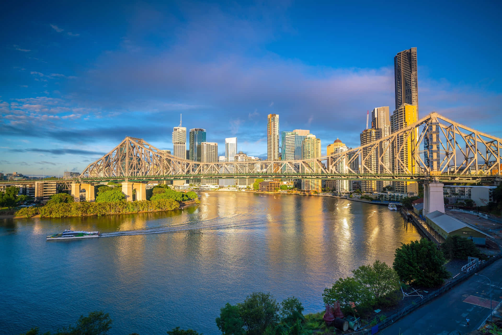 Stunning View Of Brisbane City Skyline At Sunset Wallpaper