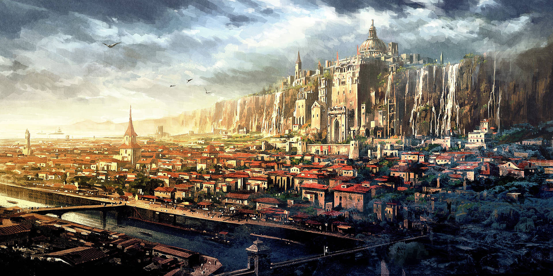 Stunning View Of Japanese Anime City Wallpaper