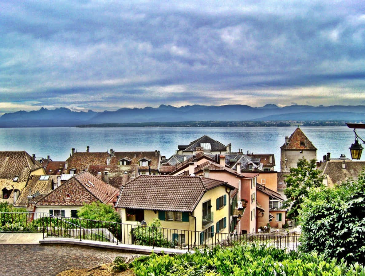 Stunning View Of Lake Geneva From Nyon, Switzerland Wallpaper
