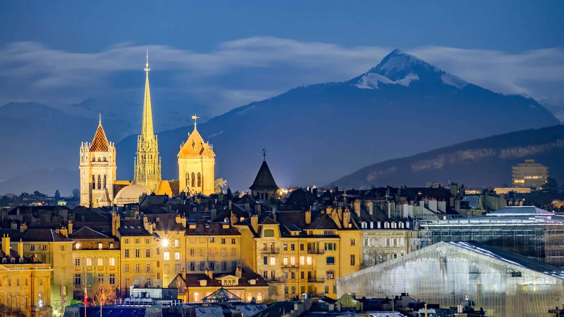 Adembenemend Uitzicht Op De Iconische Jet D'eau Die Spuit Op Het Meer Van Genève, Zwitserland Achtergrond