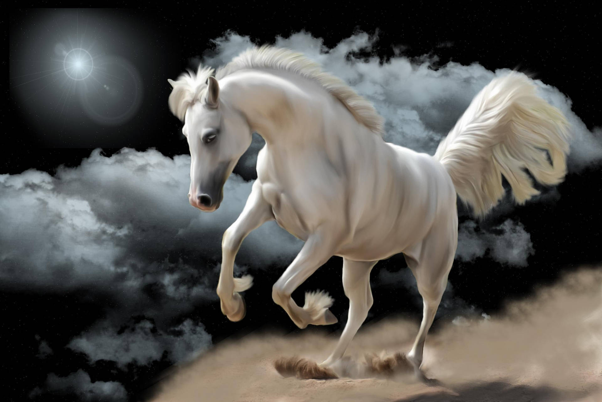 Stunning White Running Horse Art Wallpaper