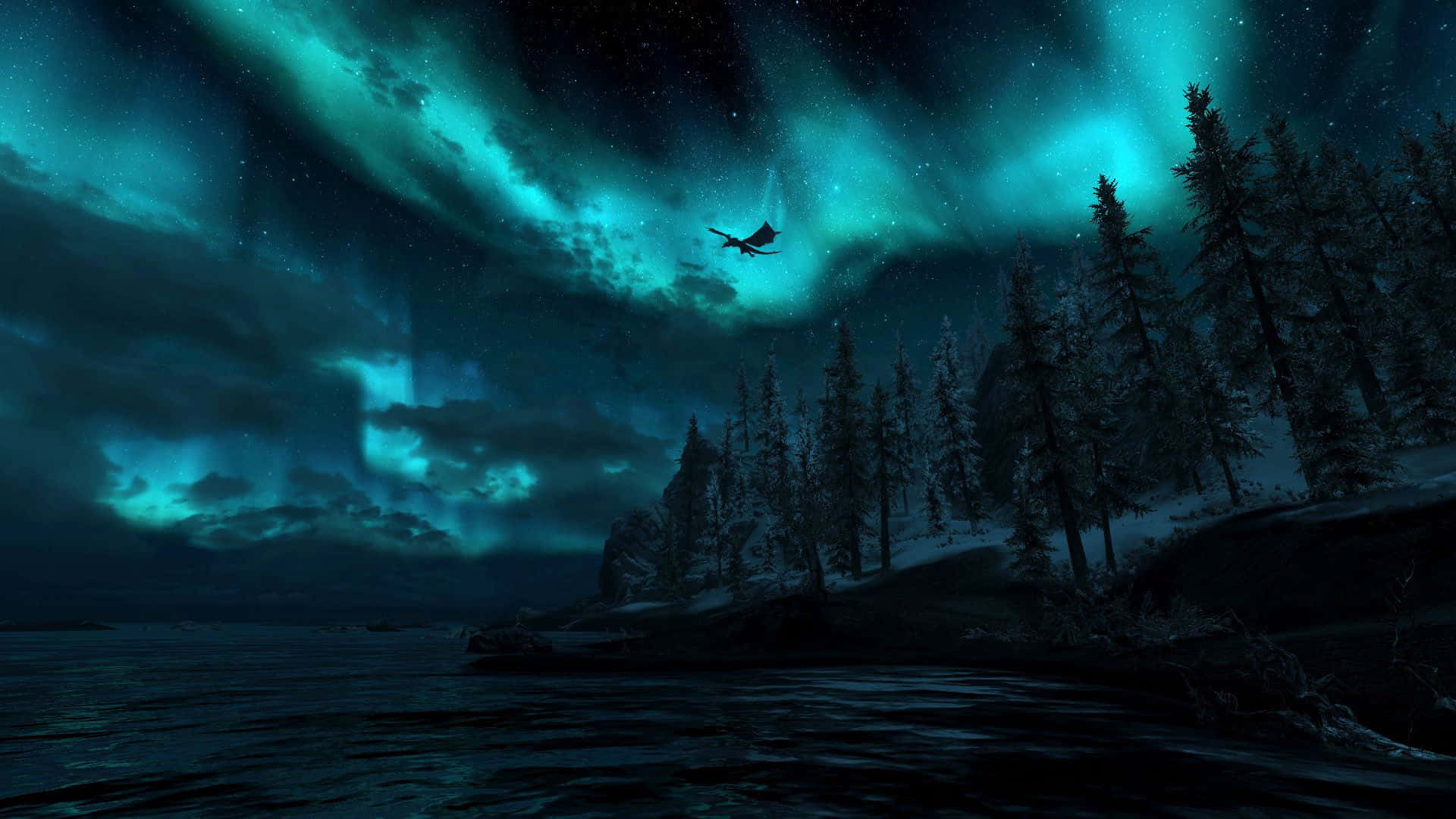 Stupendavista Del Paesaggio Di Skyrim Durante Il Crepuscolo.