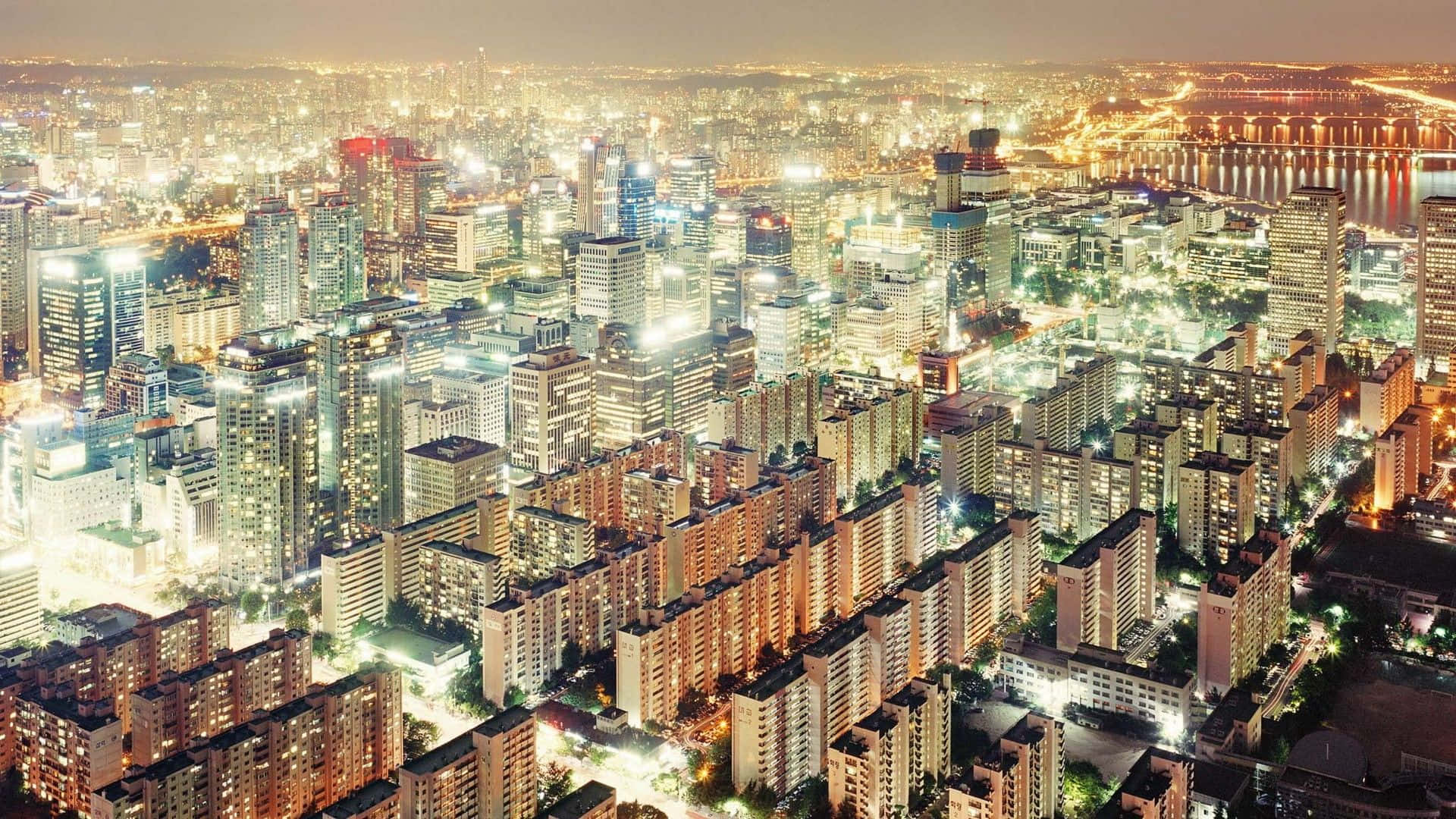 Stupendavista Del Skyline Della Città Di Seoul Di Notte