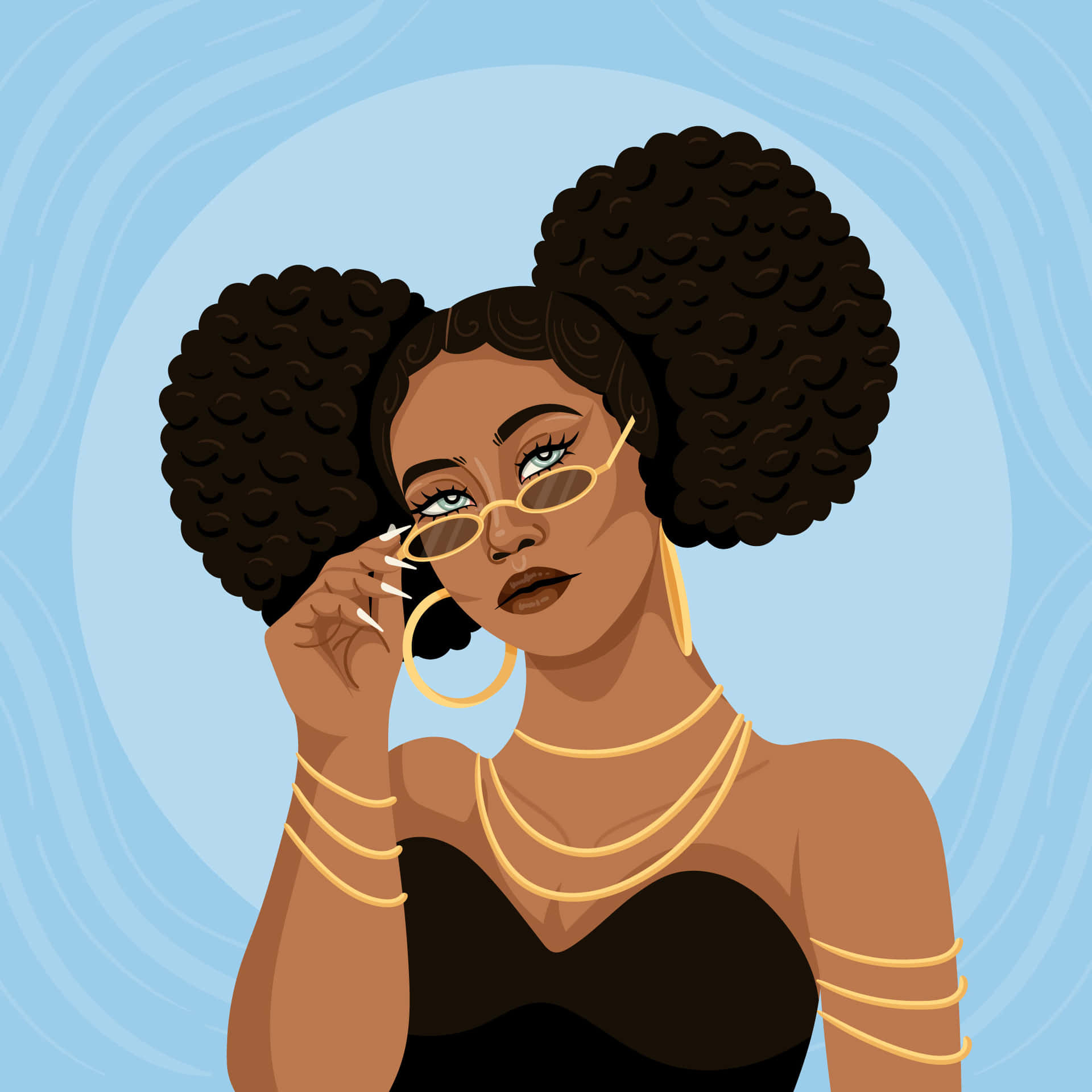 Stylish Afro Puff Girl Illustration Wallpaper