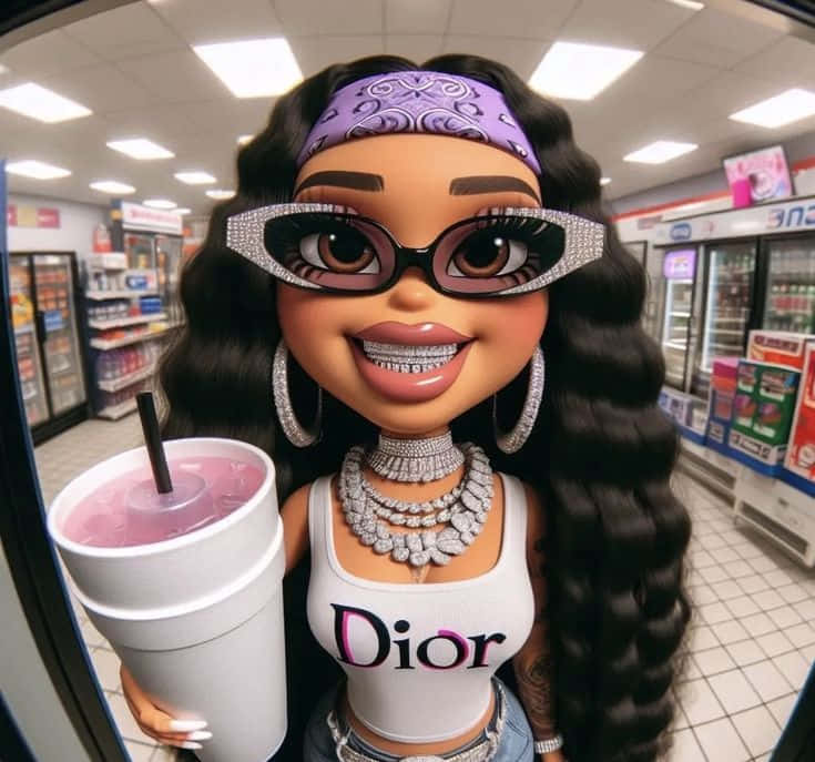 Stylish Animated Black Barbie Doll Convenience Store Wallpaper