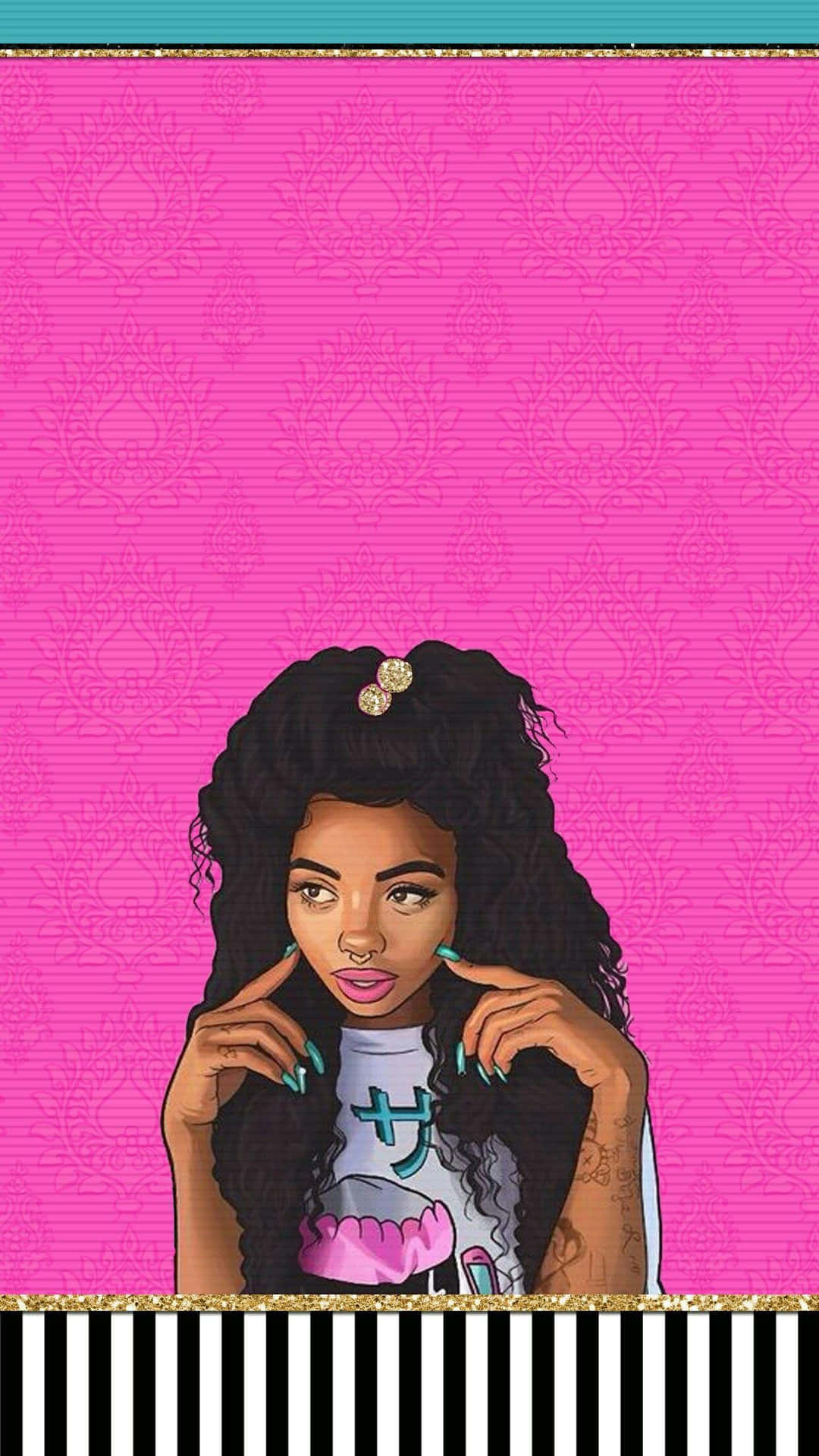 Stylish_ Animated_ Girl_on_ Pink_ Background Wallpaper