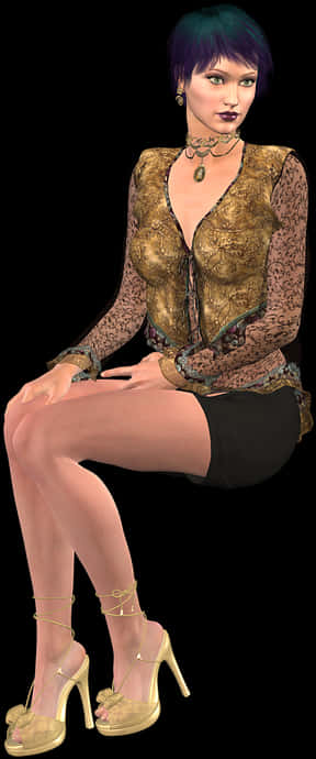 Stylish Animated Woman Sitting PNG