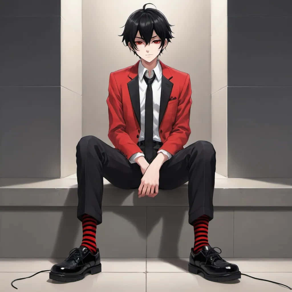 Stylish Anime Boy Black Hair Red Blazer Wallpaper
