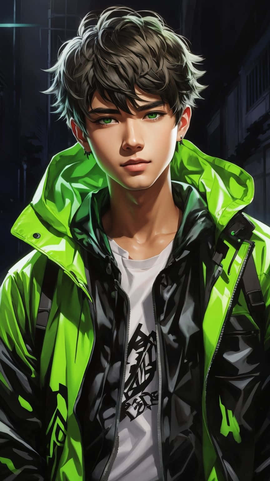 Download Stylish Anime Boy Green Jacket Wallpaper | Wallpapers.com