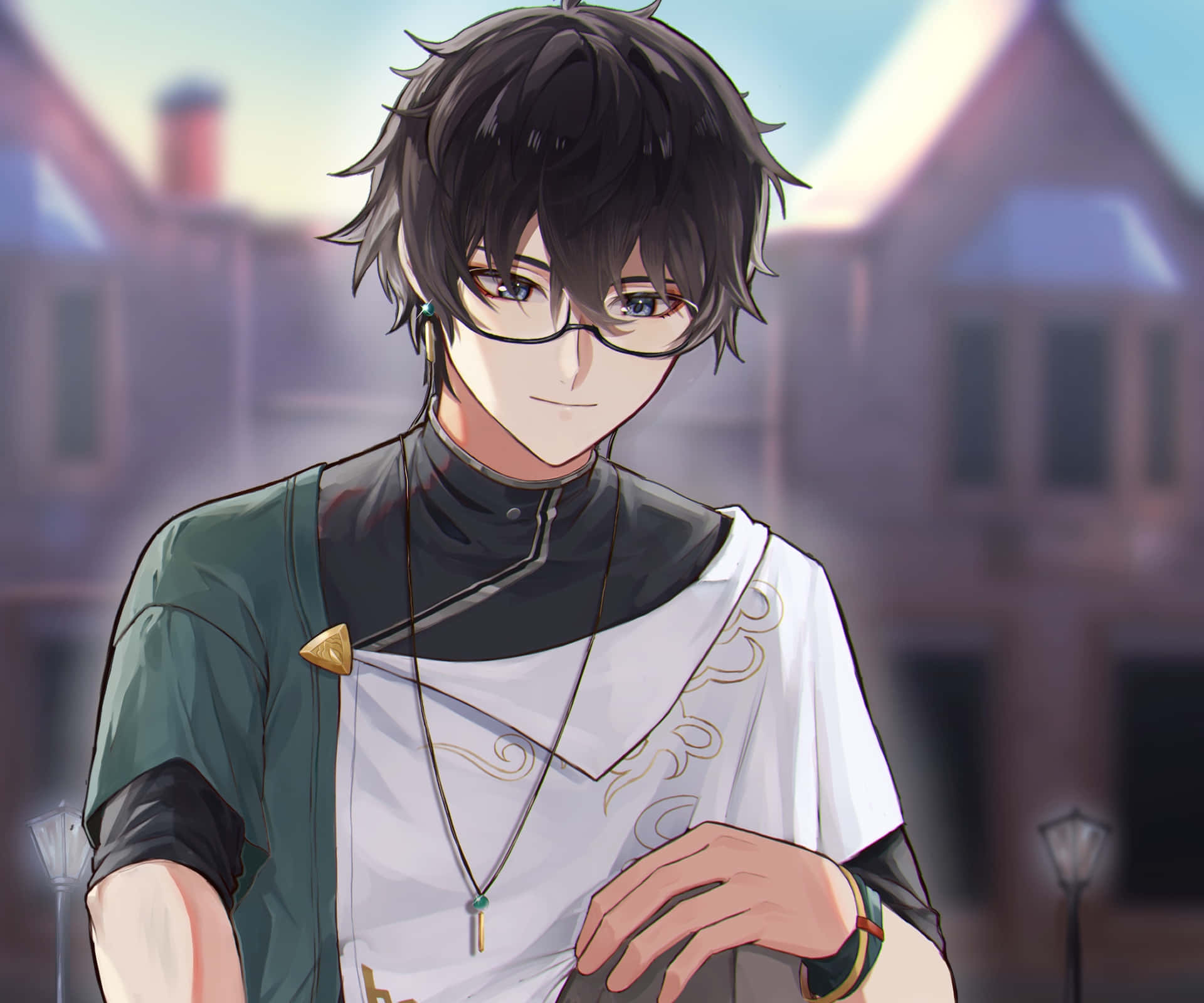 Stylish Anime Boywith Glasses Wallpaper