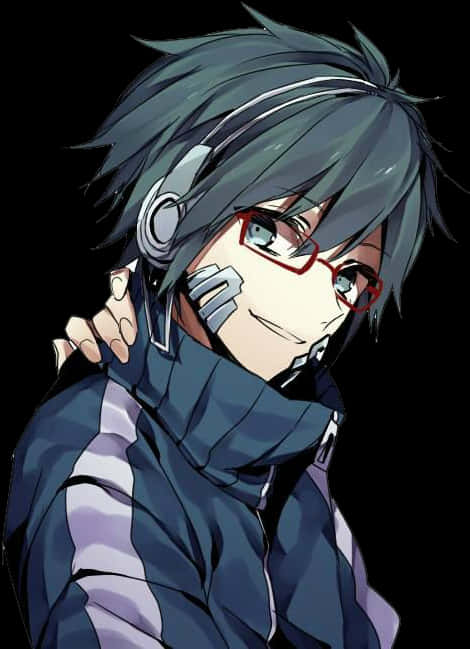 Stylish Anime Boywith Headphones PNG