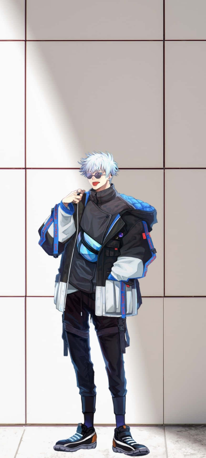 Stylish Anime Character Blue Hair Sunglasses Wallpaper