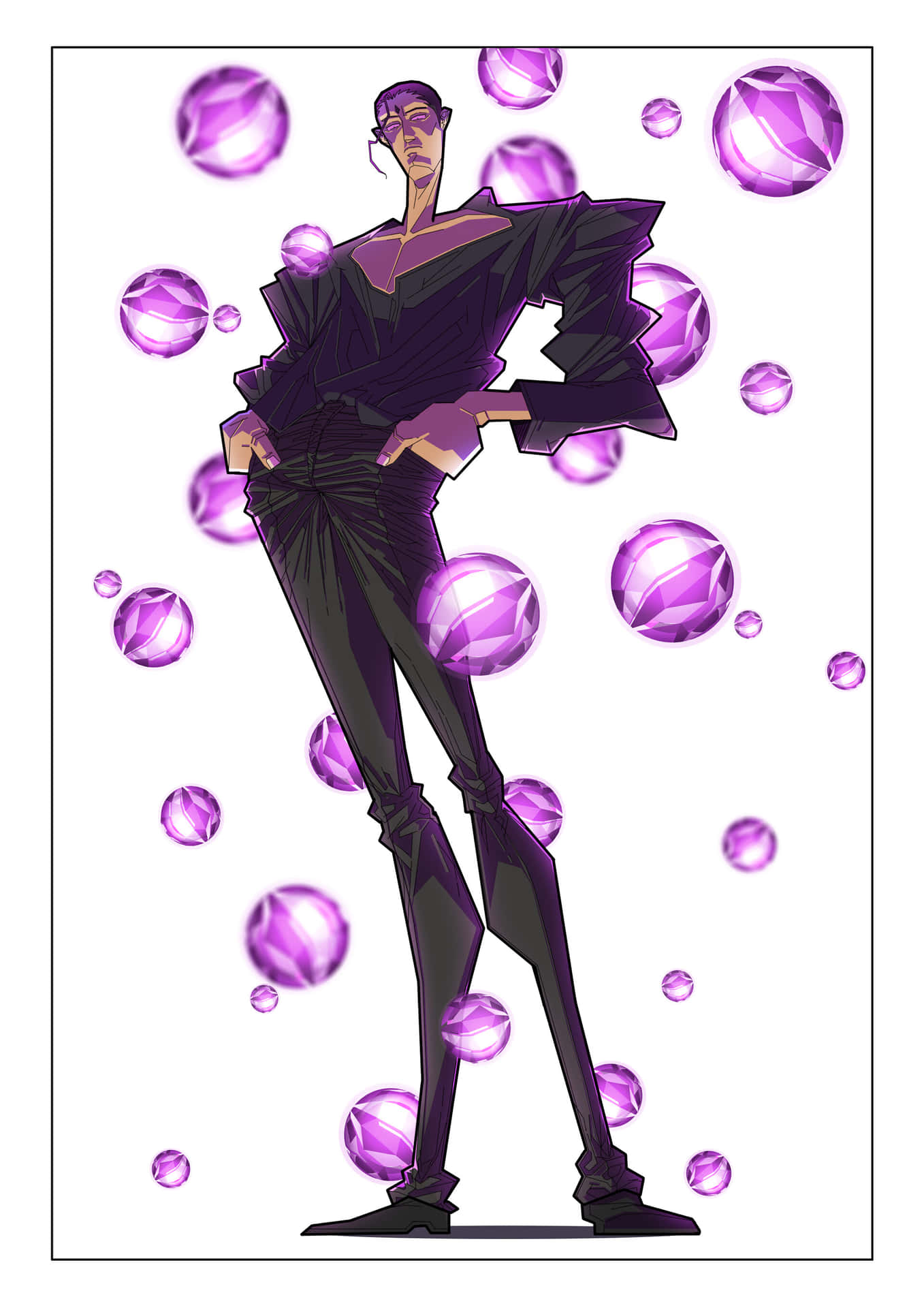 Stylish Anime Characterwith Purple Crystals Wallpaper