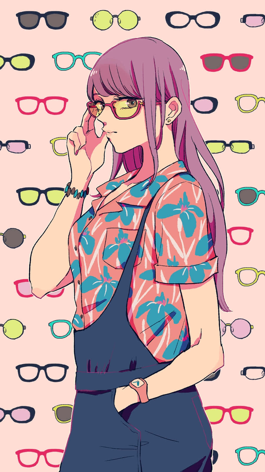 Fille D'anime Stylée Avec Des Lunettes Fond d'écran