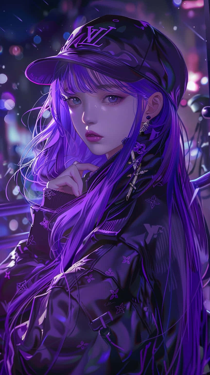 Stylish Anime Girlin Louis Vuitton Purple Wallpaper