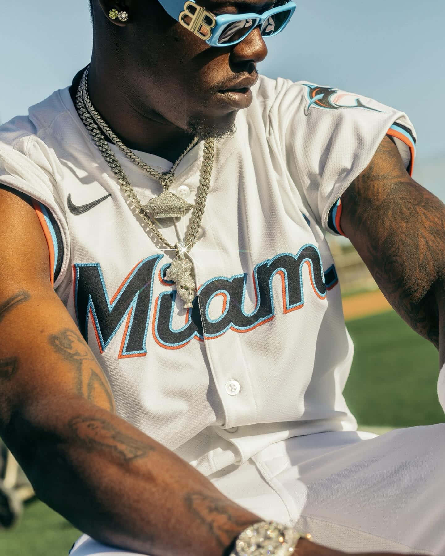 Stylish_ Baseball_ Player_ Miami_ Uniform Wallpaper