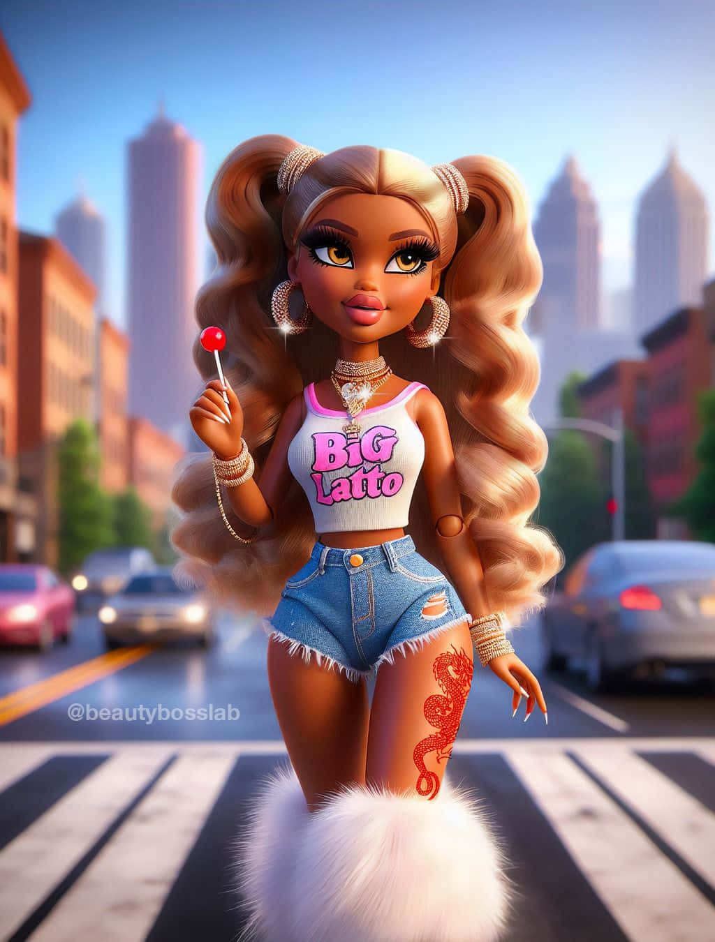 Stylish Black Barbie Crossing Street Wallpaper