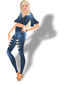 Stylish Blonde Anime Girlin Denim Outfit PNG