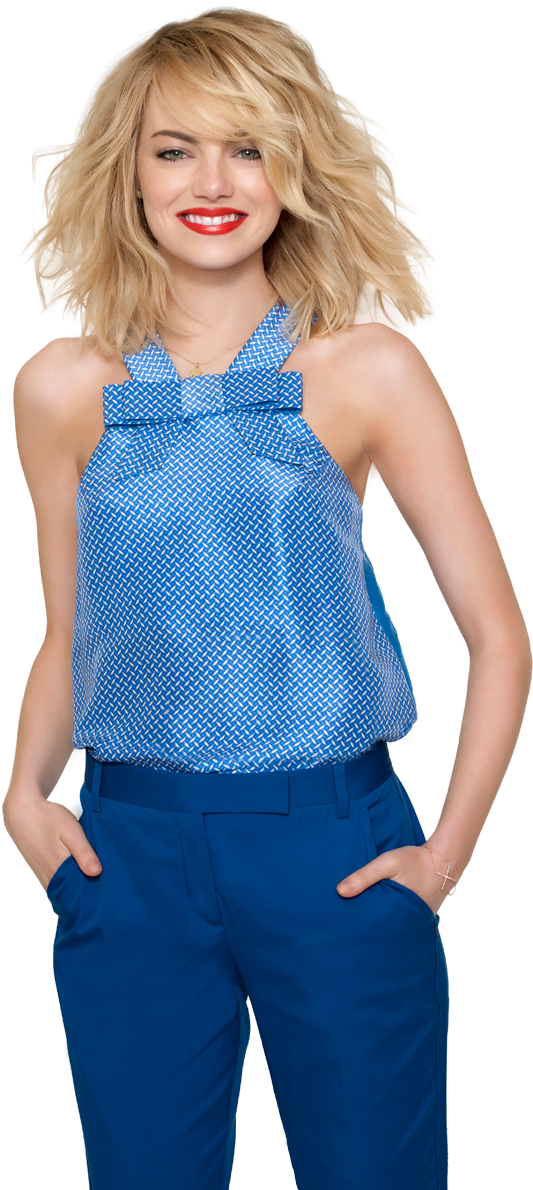 Stylish Blonde Womanin Blue Outfit.png PNG