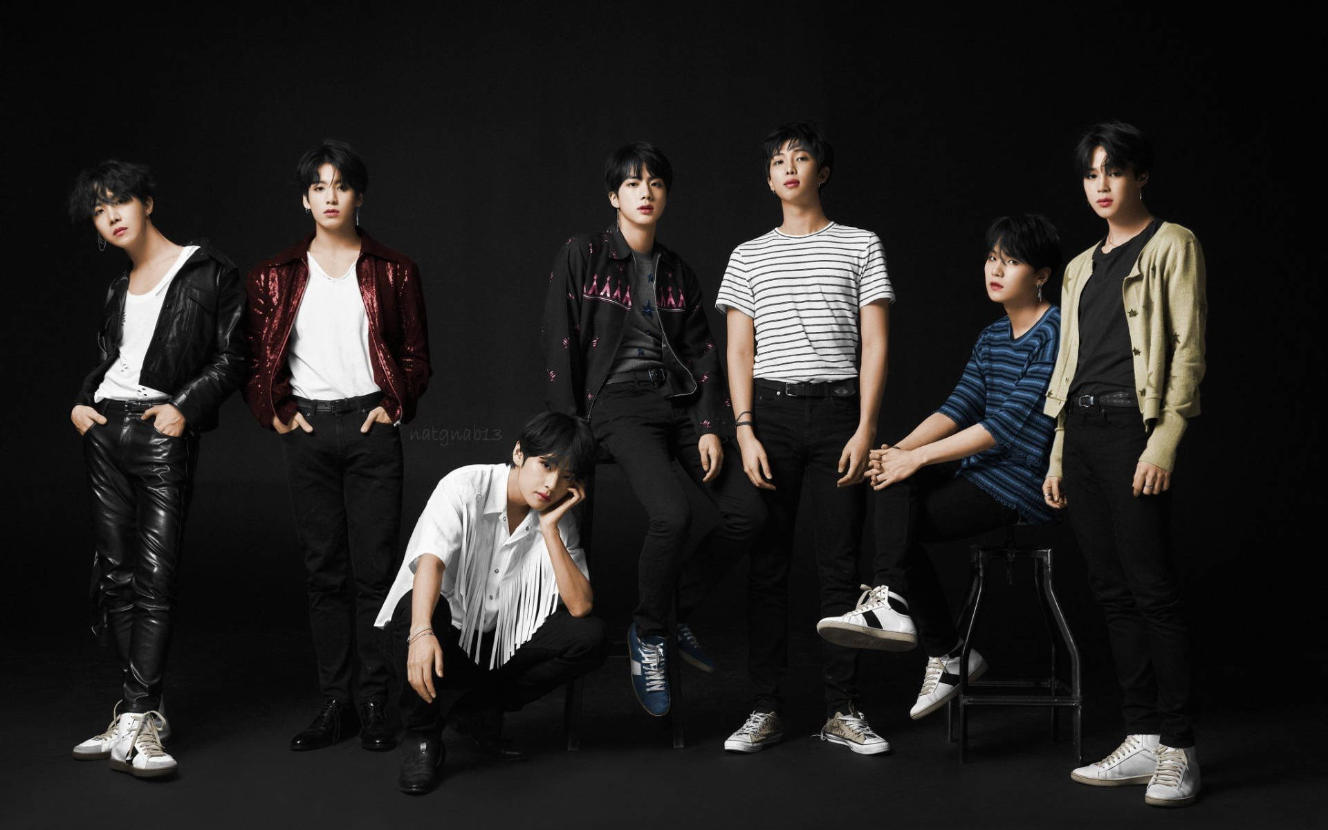 Stylish BTS Group Photo In Black Wallpaper